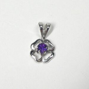 Sterling Silver Flower Pendant Charm w/ Purple Stone Center Amethyst?